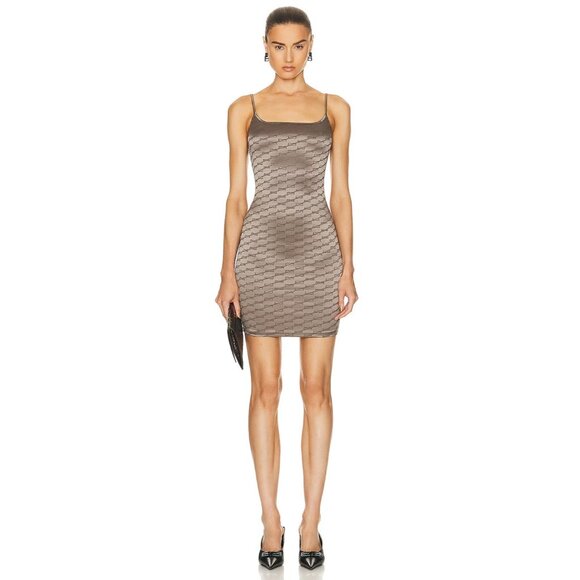 Balenciaga Slip Dress in Dark Beige Logo All Over - Picture 1 of 3